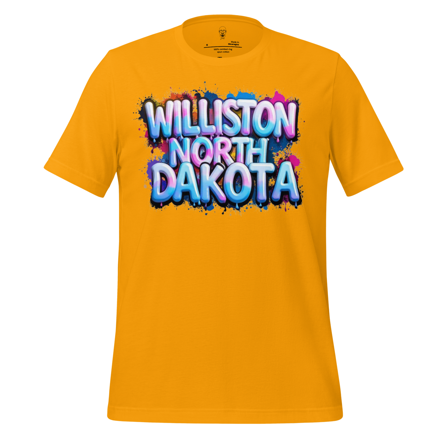 JMK Drip yellow Williston North Dakota t-shirt with colorful graffiti style text design