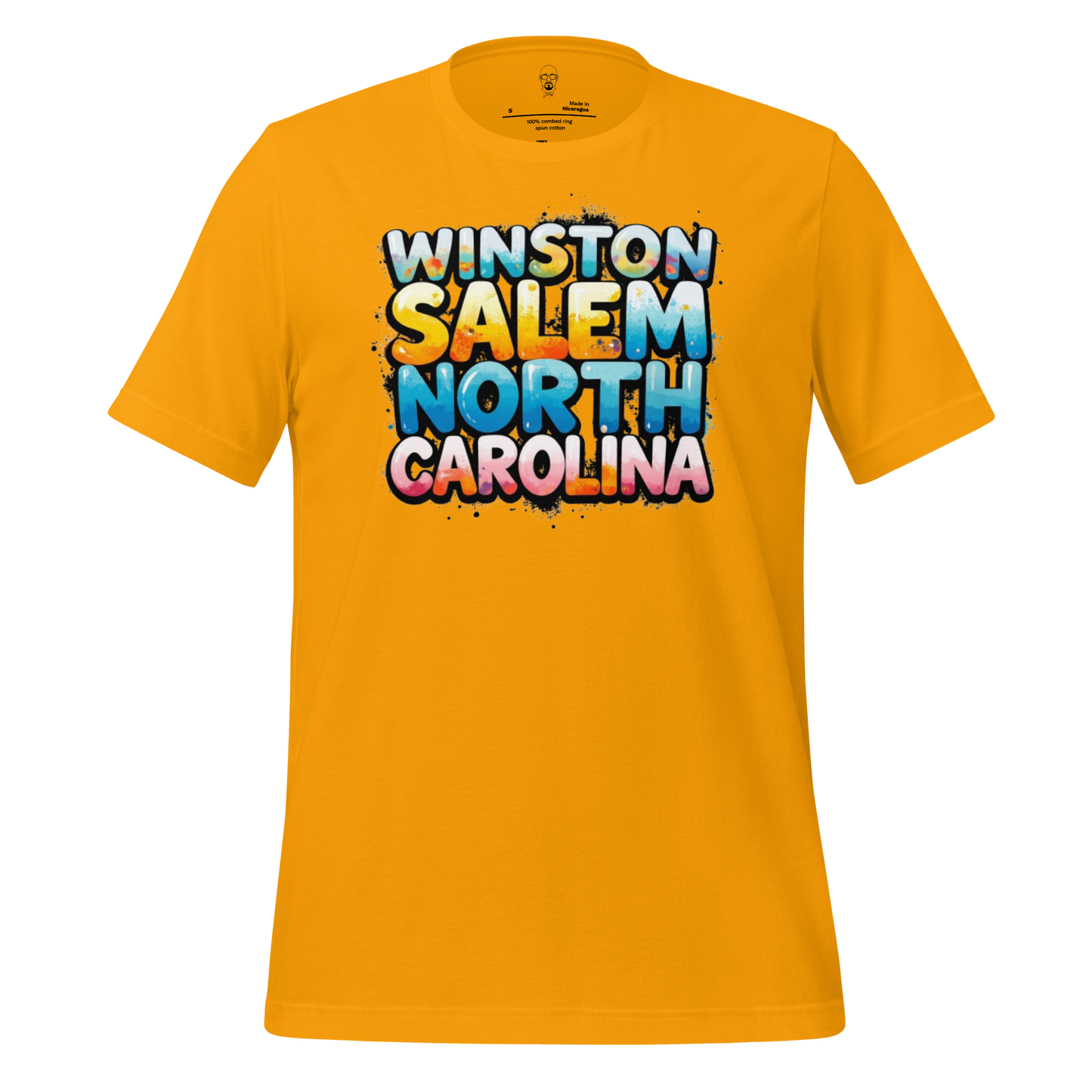 Yellow Winston Salem t-shirt with colorful Winston Salem North Carolina graphic print
