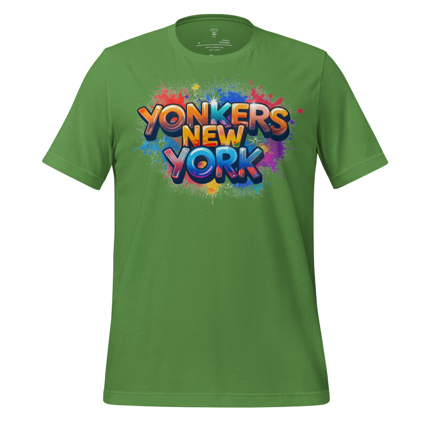 Green Yonkers New York t-shirt with colorful graffiti style text design by JMK Drip