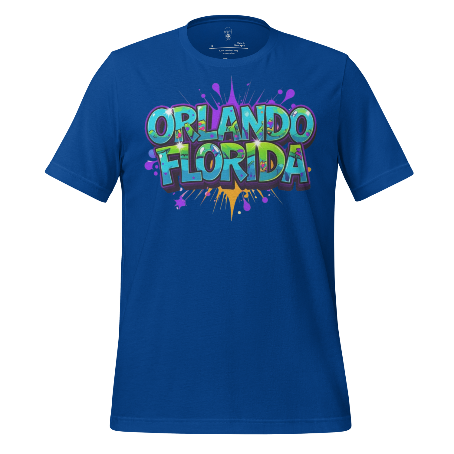 Blue Orlando streetwear clothing t-shirt with colorful Orlando Florida graffiti design