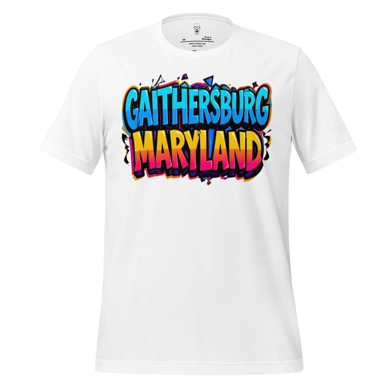 Graphic t-shirt with colorful graffiti style text Gaithersburg Maryland for Gaithersburg Maryland t-shirts collection