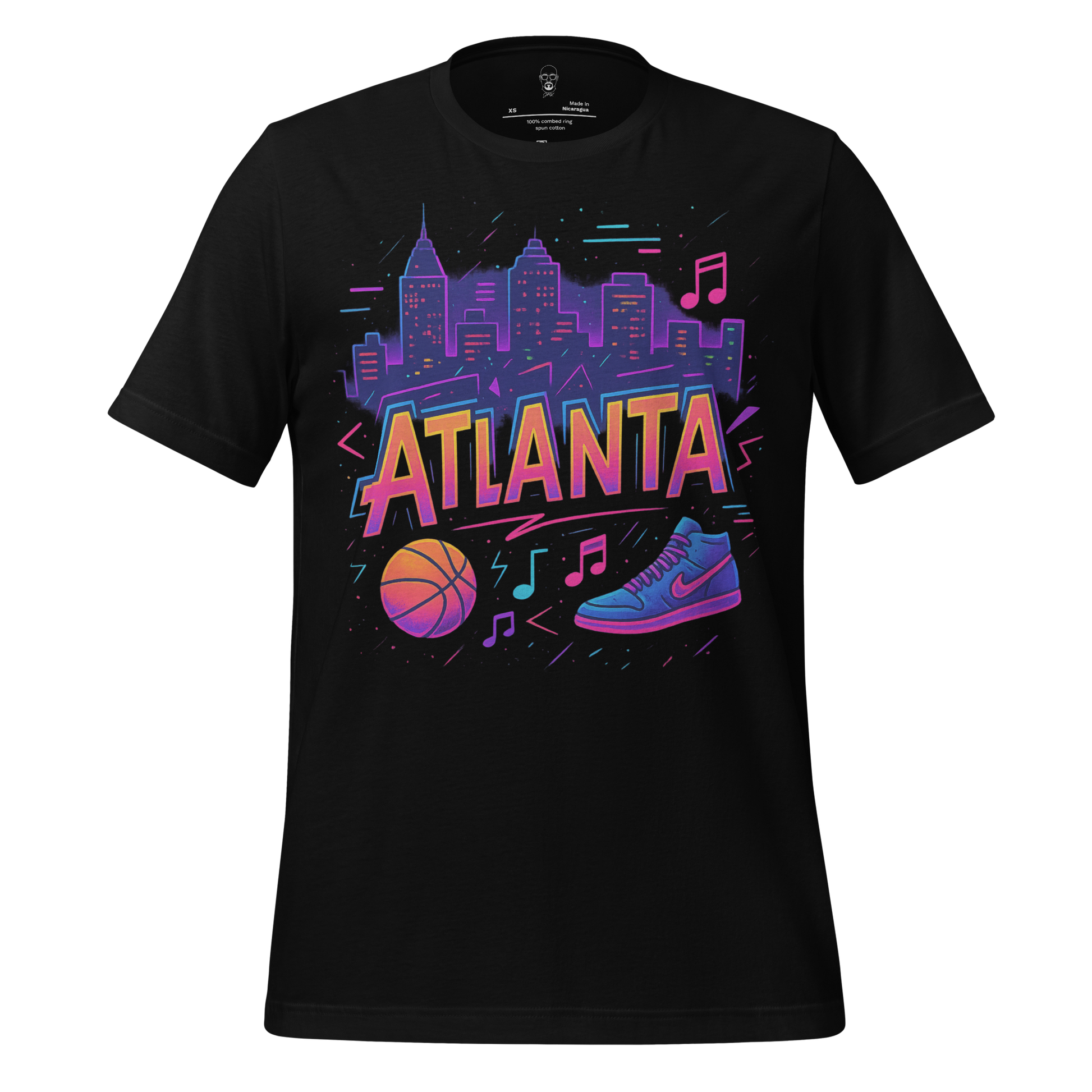 JMK Drip black Atlanta Graphic T-Shirt with colorful city skyline basketball and sneaker design