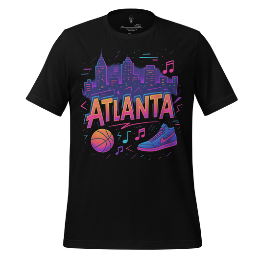 JMK Drip black Atlanta Graphic T-Shirt with colorful city skyline basketball and sneaker design
