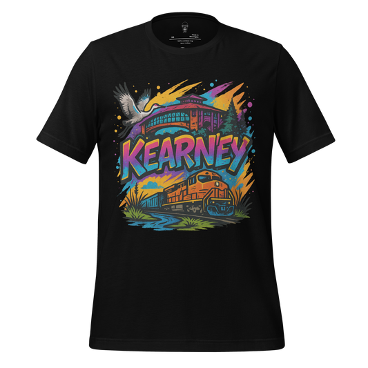 JMK Drip black Kearney Graphic T-Shirt with colorful train and nature design