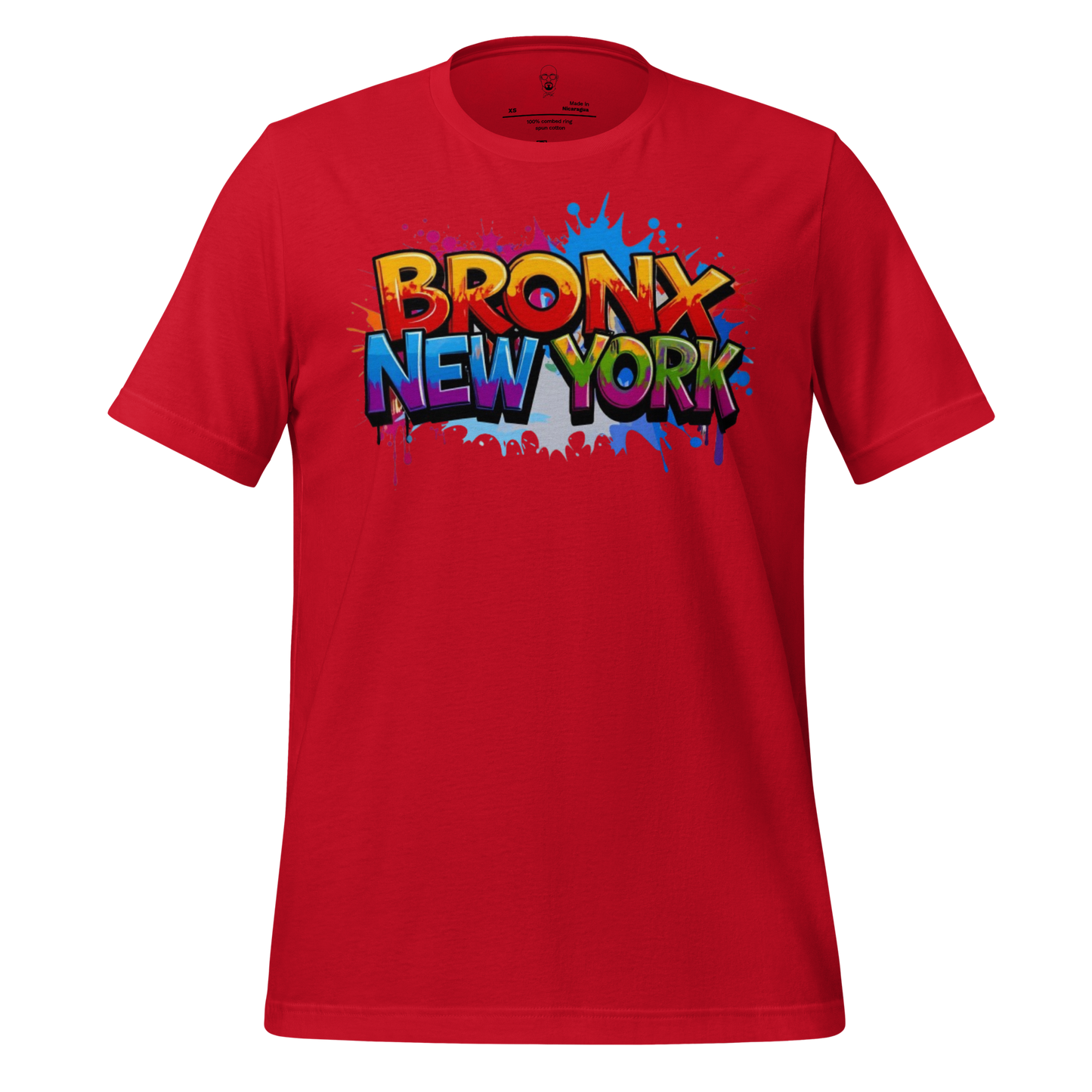 Red Bronx New York t-shirt with colorful graffiti style text design by JMK Drip