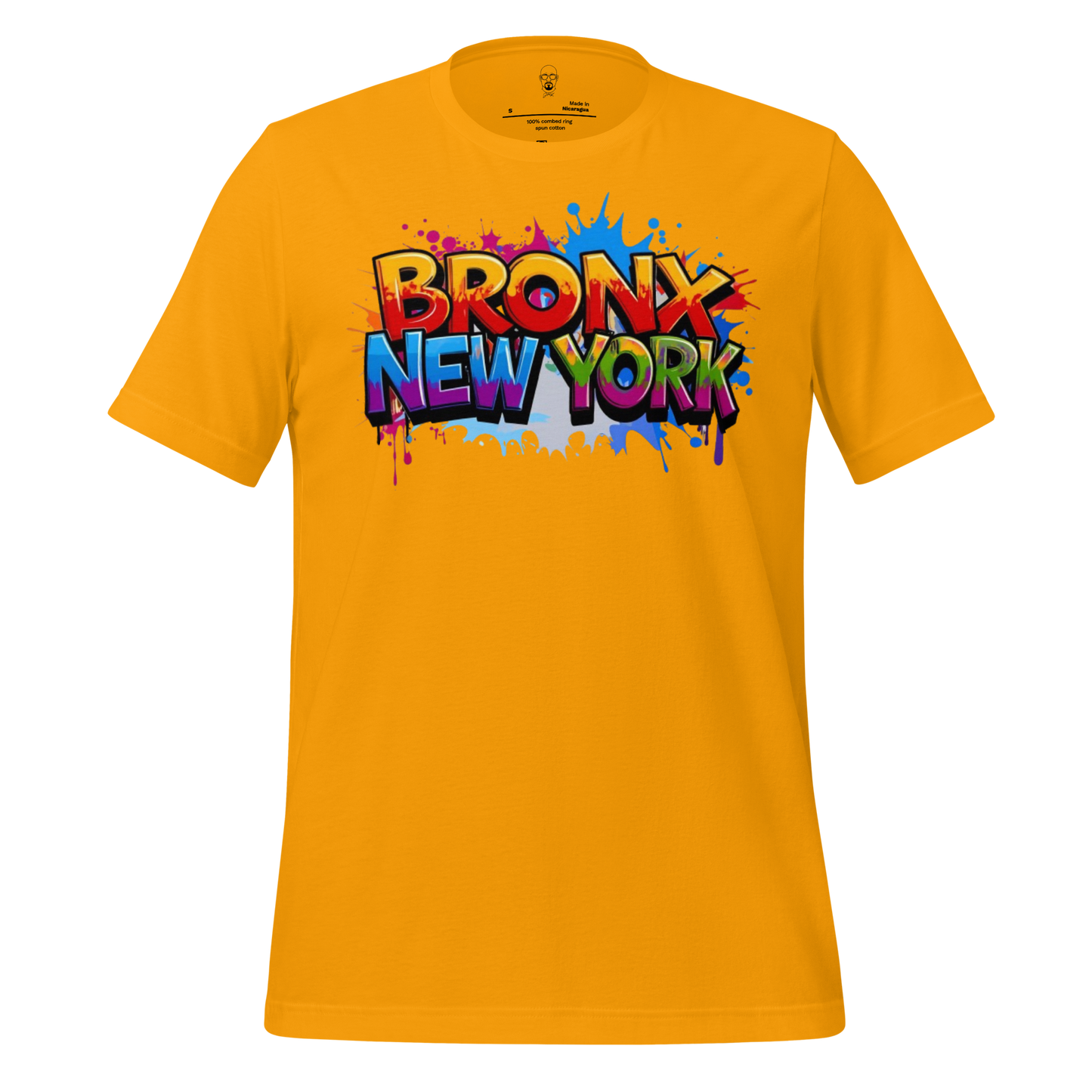 JMK Drip bright yellow Bronx New York t-shirt with colorful graffiti style text design