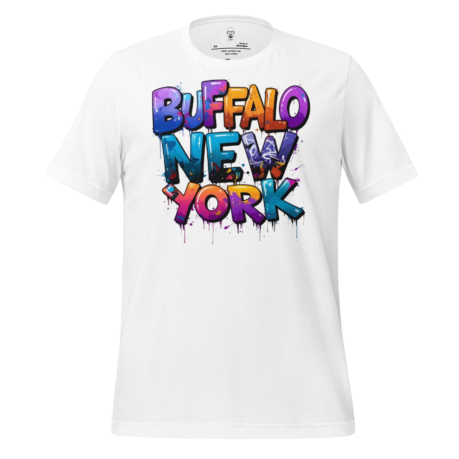 White Buffalo New York t-shirt with colorful graffiti style text design by JMK Drip