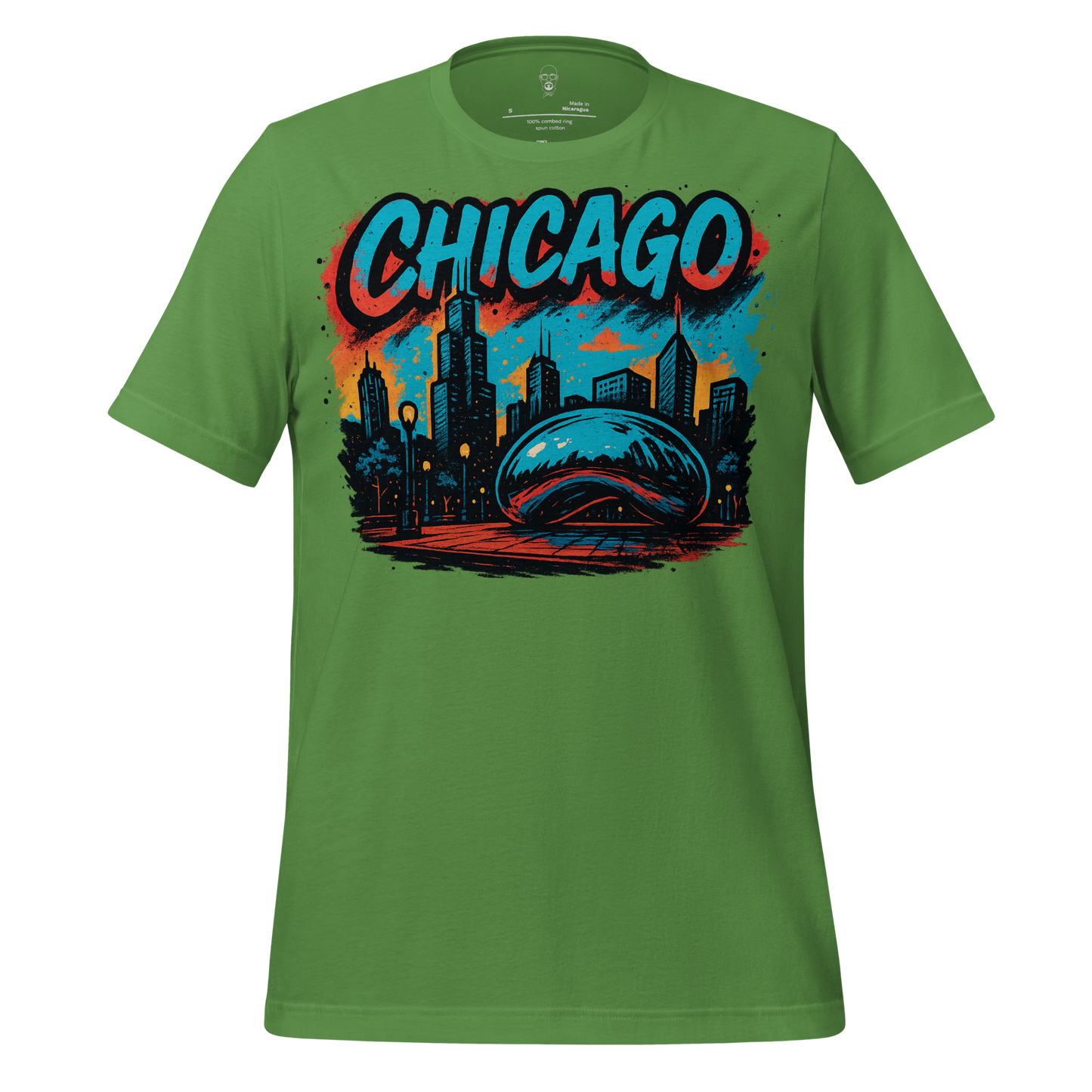 JMK Drip green Chicago Graphic T-Shirt with bold skyline and Cloud Gate design