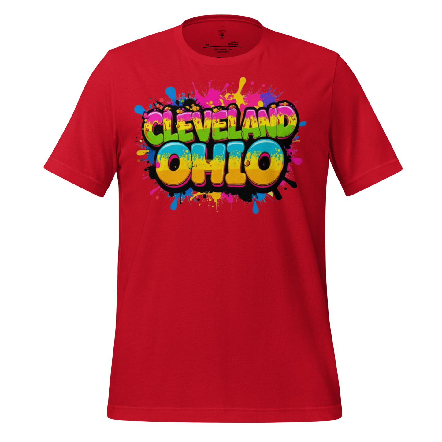 JMK Drip red Cleveland Ohio graphic t-shirt with colorful paint splatter design