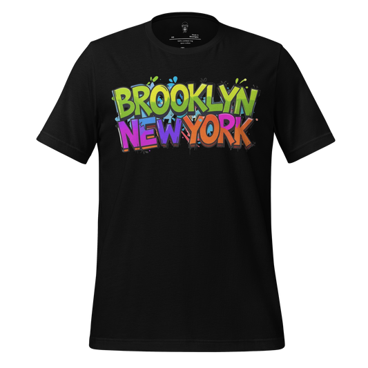 JMK Drip black Brooklyn t shirt with colorful graffiti style Brooklyn New York text
