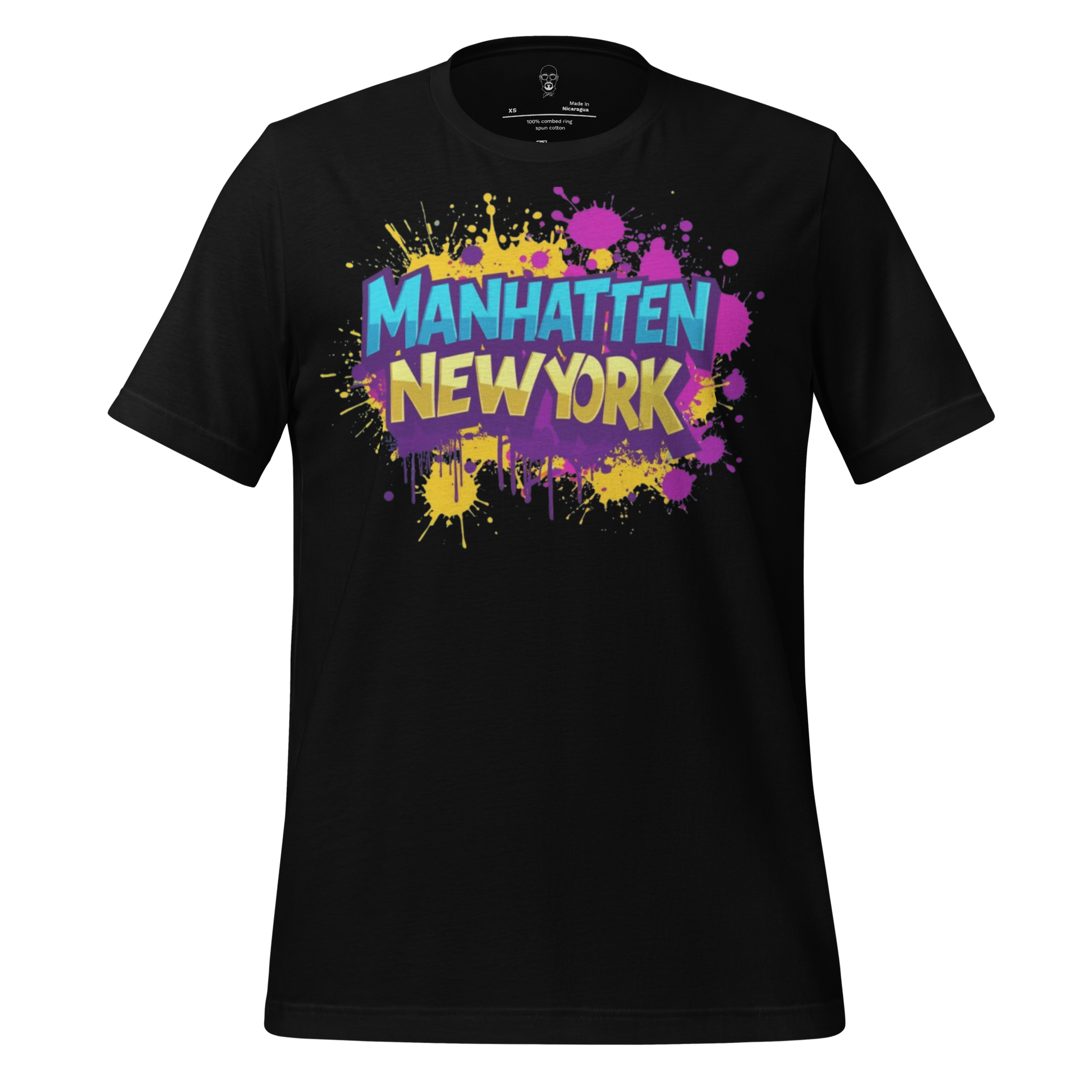 Black JMK Drip Manhattan New York t-shirt with colorful graffiti style text design