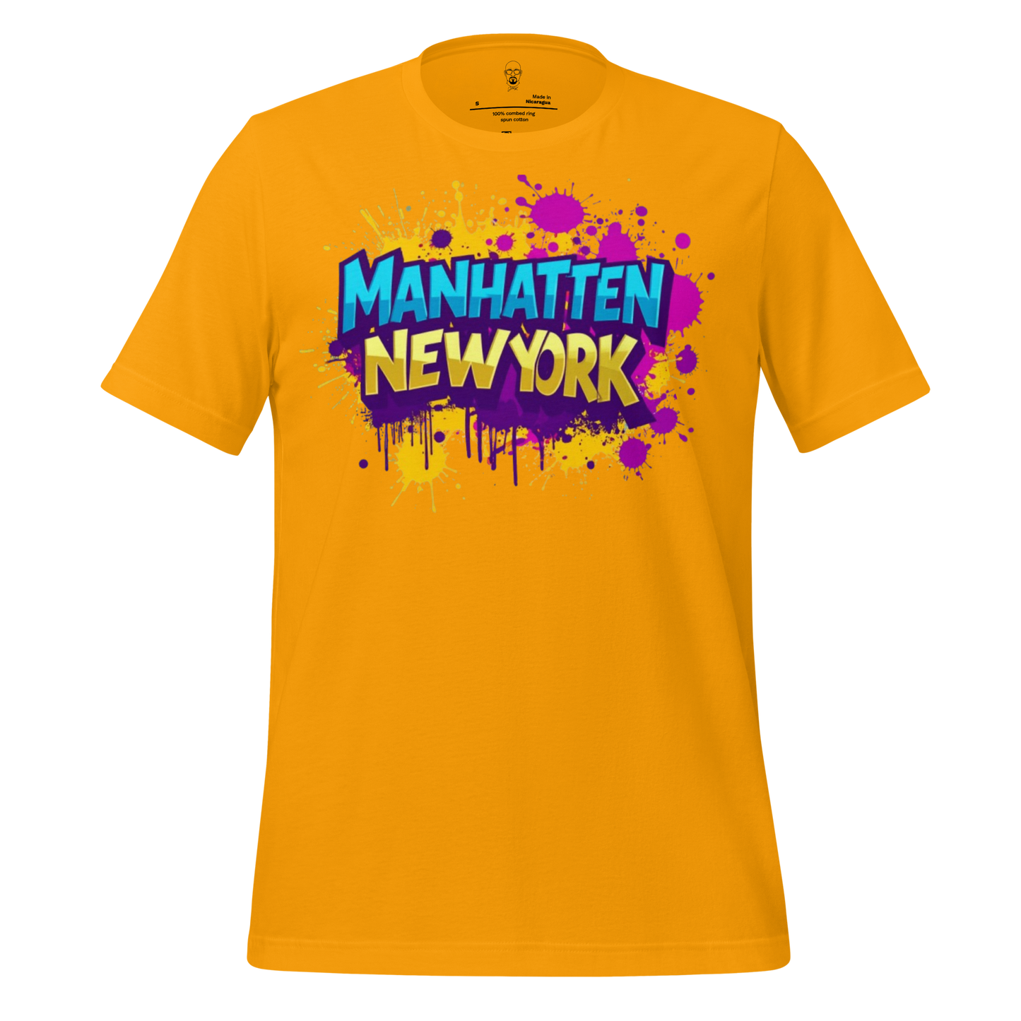 JMK Drip bright yellow Manhattan New York t-shirt with colorful graffiti style text design