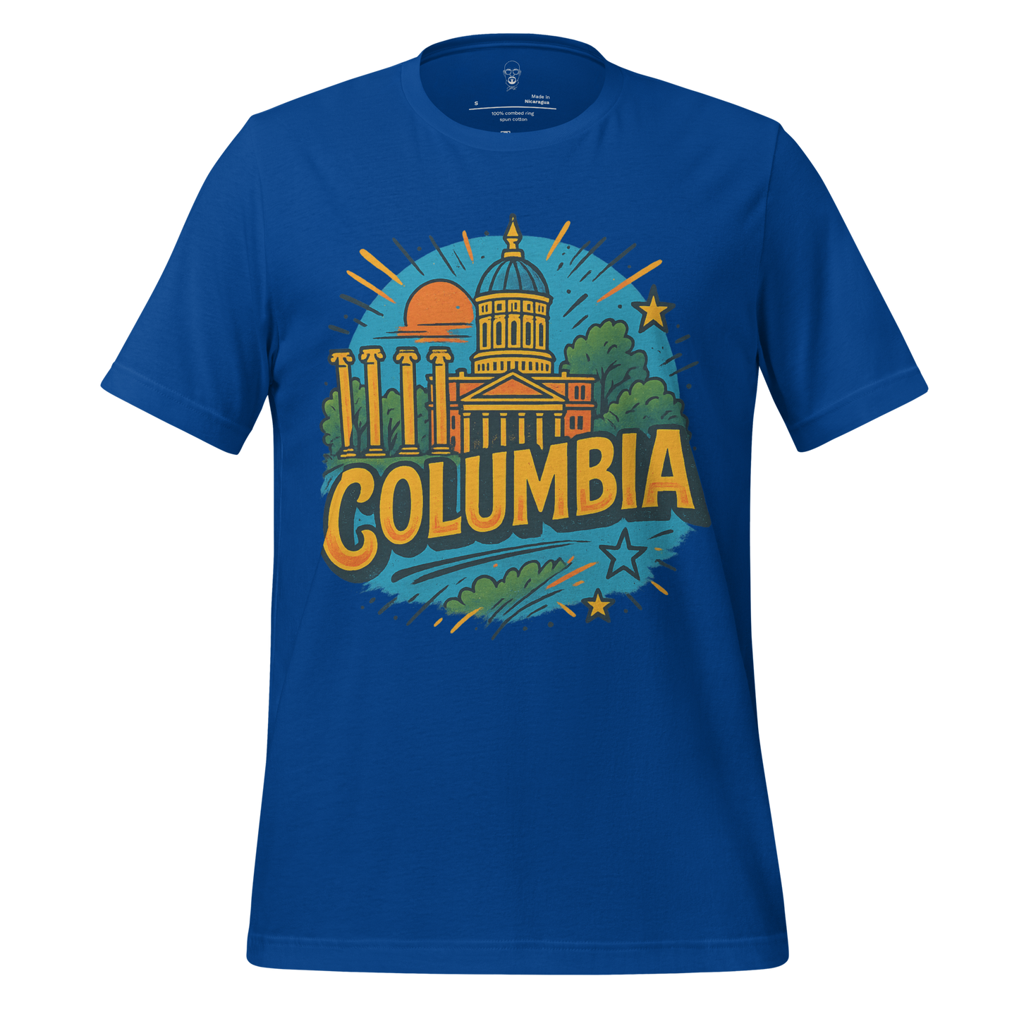 Blue Columbia, Missouri Graphic T Shirt by JMK Drip featuring colorful cityscape design