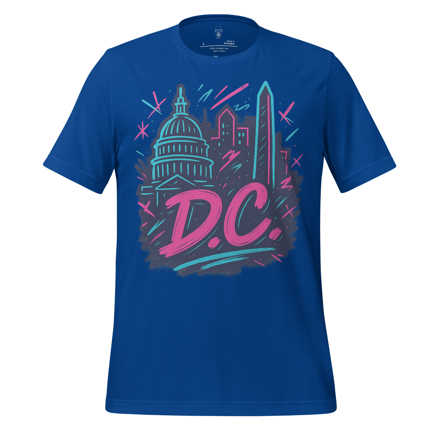 JMK Drip blue DC Graphic T-Shirt featuring colorful Washington DC skyline and bold lettering