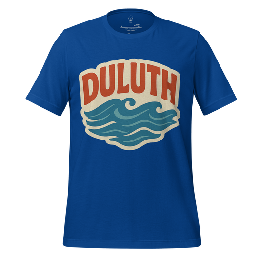 JMK Drip blue Duluth Graphic T-Shirt featuring vintage wave design and bold Duluth text