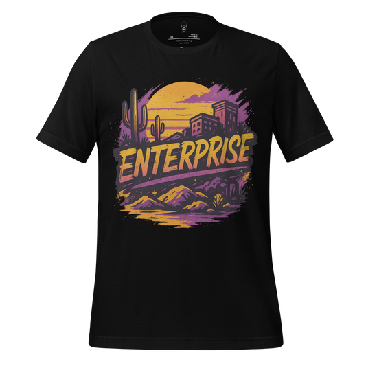 JMK Drip black Enterprise Graphic T-Shirt with desert sunset and cactus design