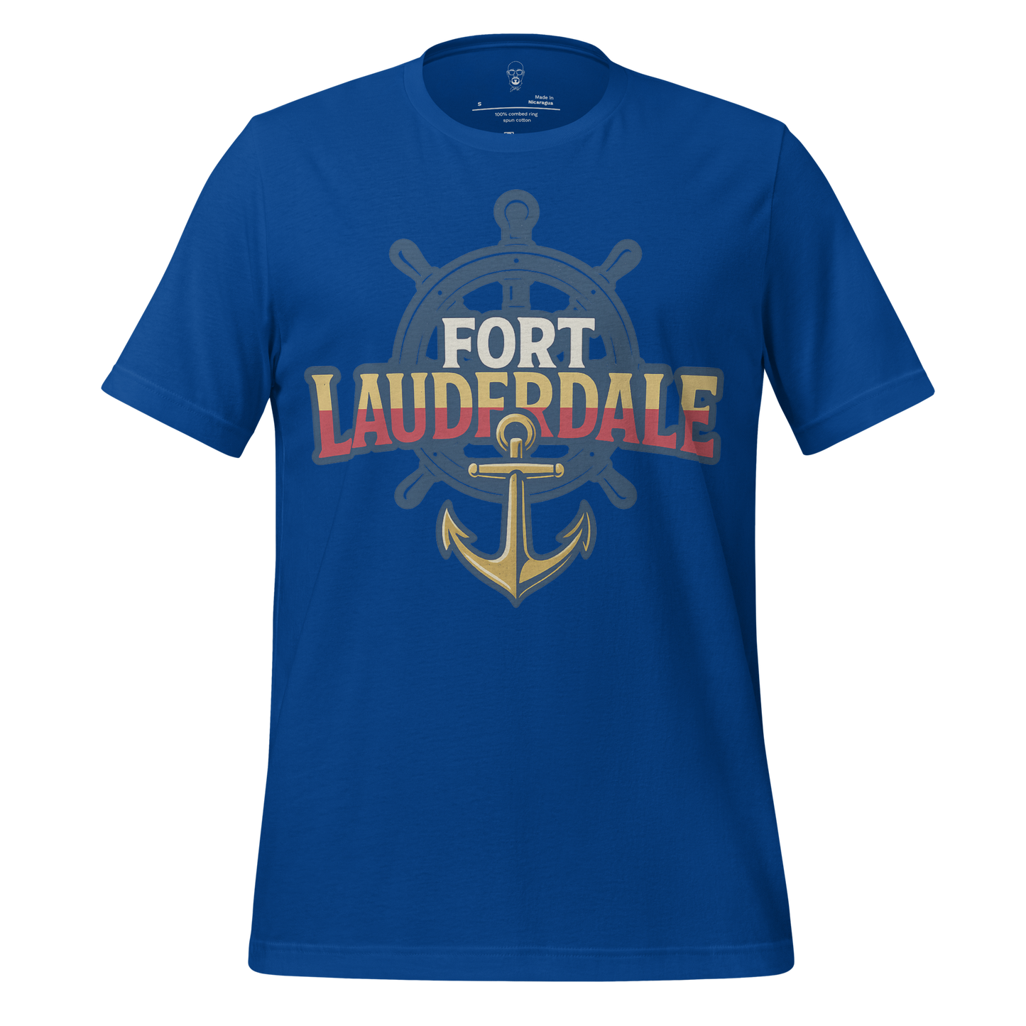 Blue Fort Lauderdale Graphic T-Shirt with ship wheel and anchor design
