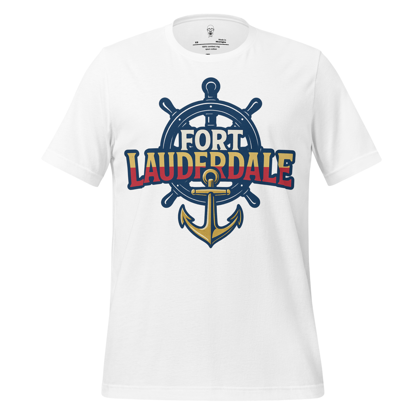 White Fort Lauderdale Graphic T-Shirt with nautical ship wheel and anchor design