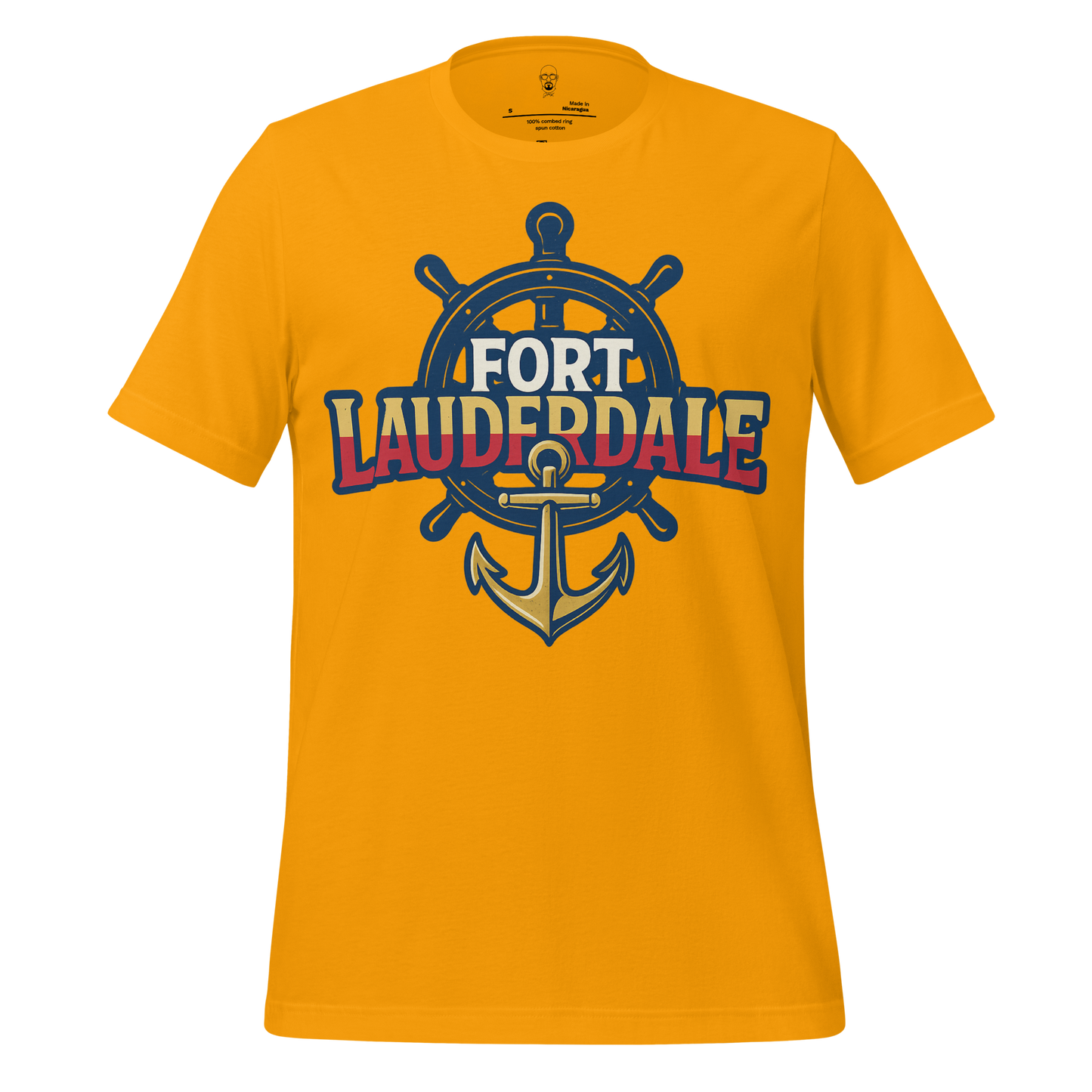 Yellow Fort Lauderdale Graphic T-Shirt with nautical ship wheel and anchor design