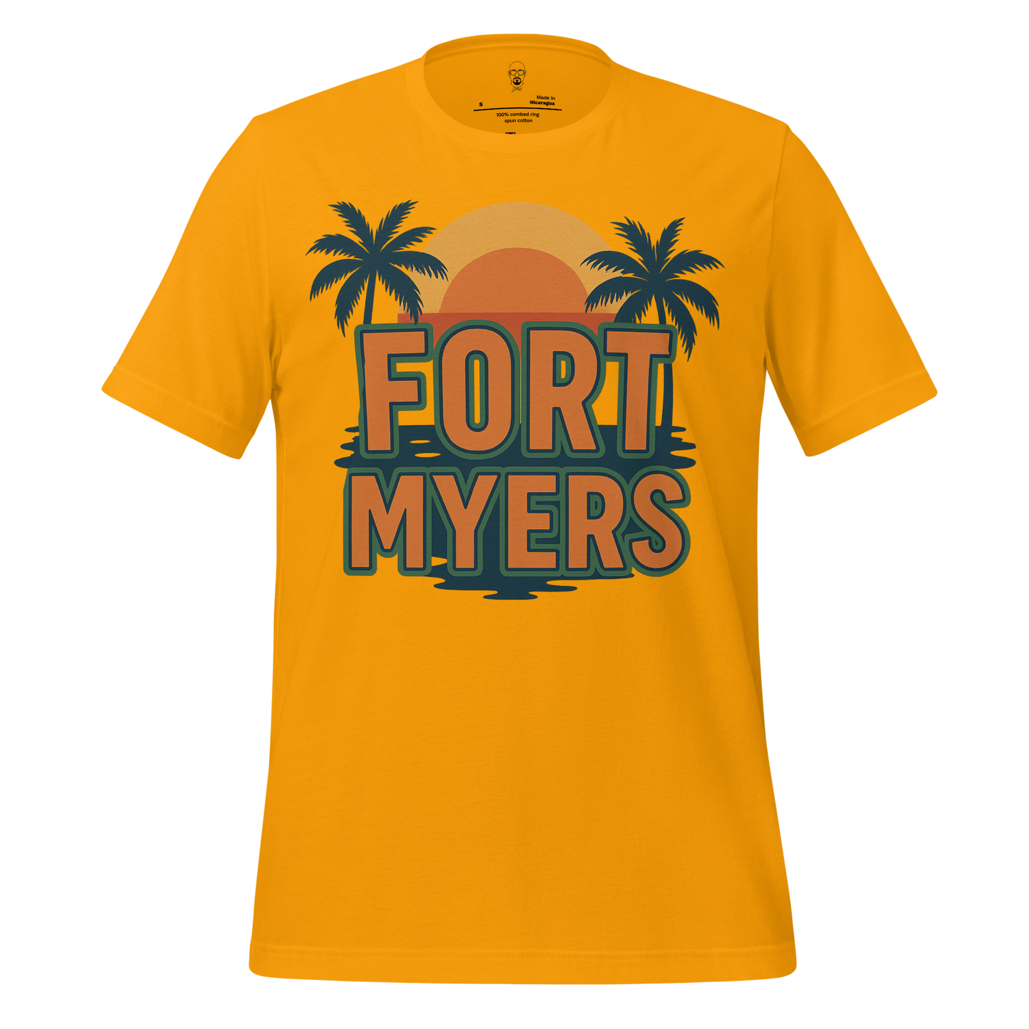 Yellow Fort Myers Graphic T-Shirt with palm tree and sunset design for casual wear