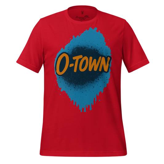 Red Orlando graphic t-shirt with blue and orange O-Town design on front from My Store