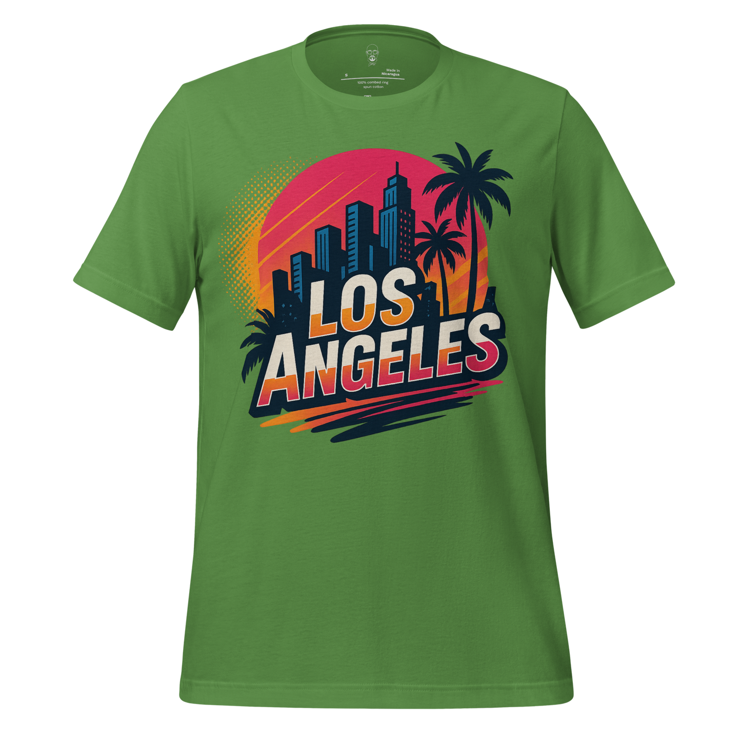 JMK Drip green Los Angeles Graphic T-Shirt with city skyline and palm trees design