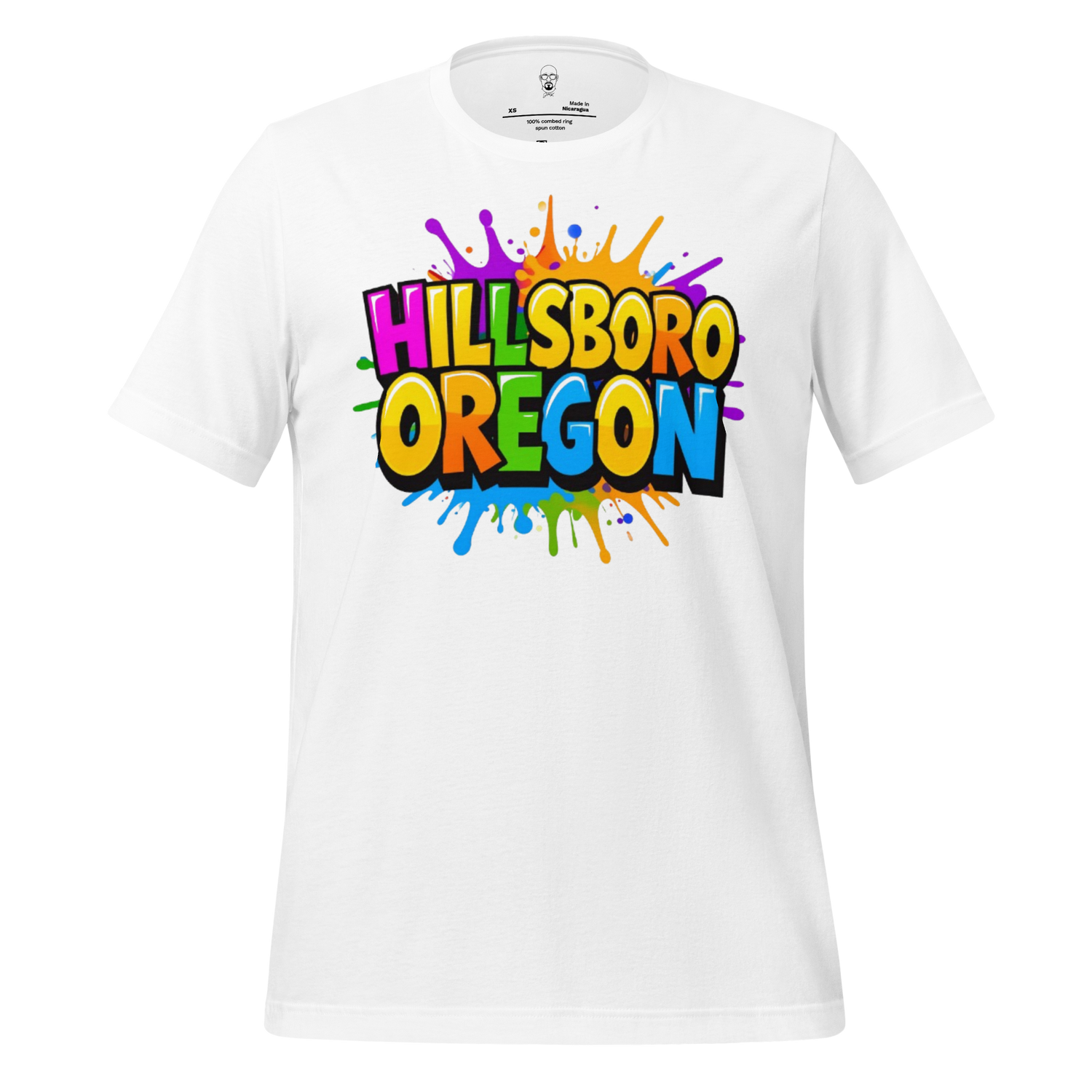 JMK Drip white Hillsboro Oregon t-shirt with colorful graffiti style text design