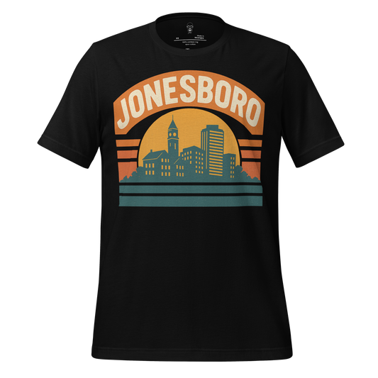 JMK Drip Jonesboro Graphic T-Shirt with vintage city skyline design on black fabric