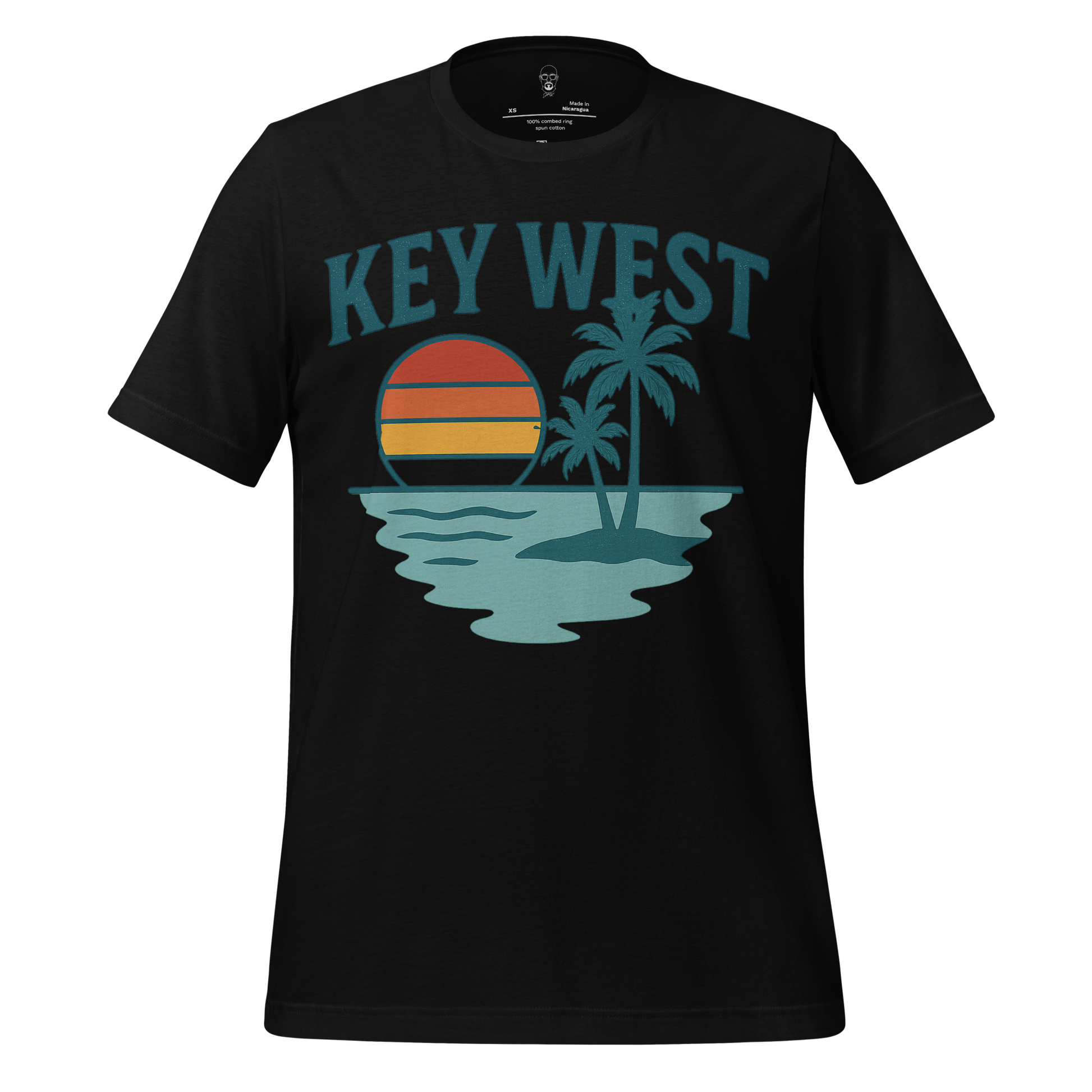 Black Key West Graphic T-Shirt with vintage sunset and palm tree design