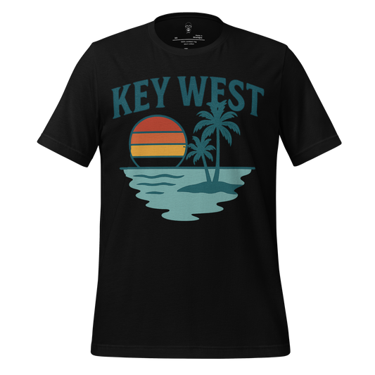 Black Key West Graphic T-Shirt with vintage sunset and palm tree design