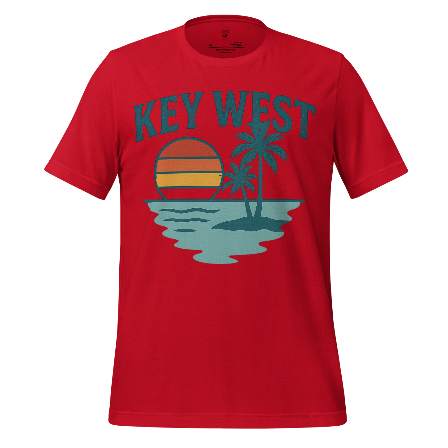 Red Key West Graphic T-Shirt with sunset and palm tree design on front