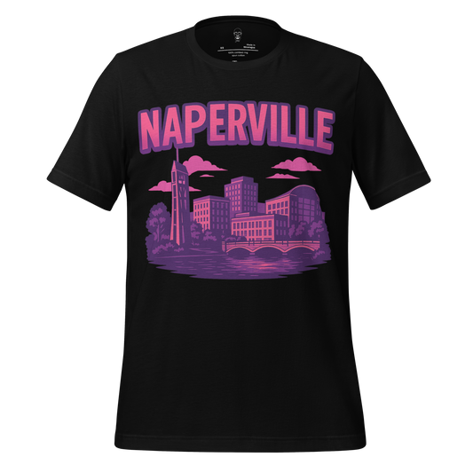 JMK Drip Naperville Graphic T-Shirt with purple city skyline design on black cotton tee