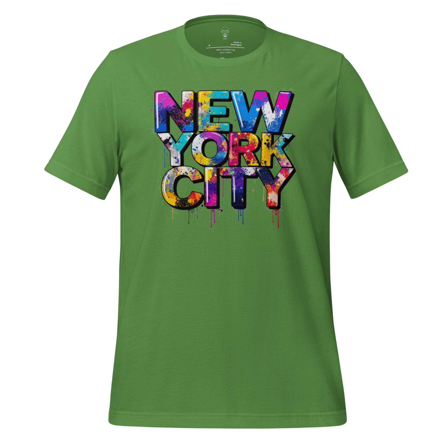 Green JMK Drip New York City graphic t-shirt with colorful urban graffiti design
