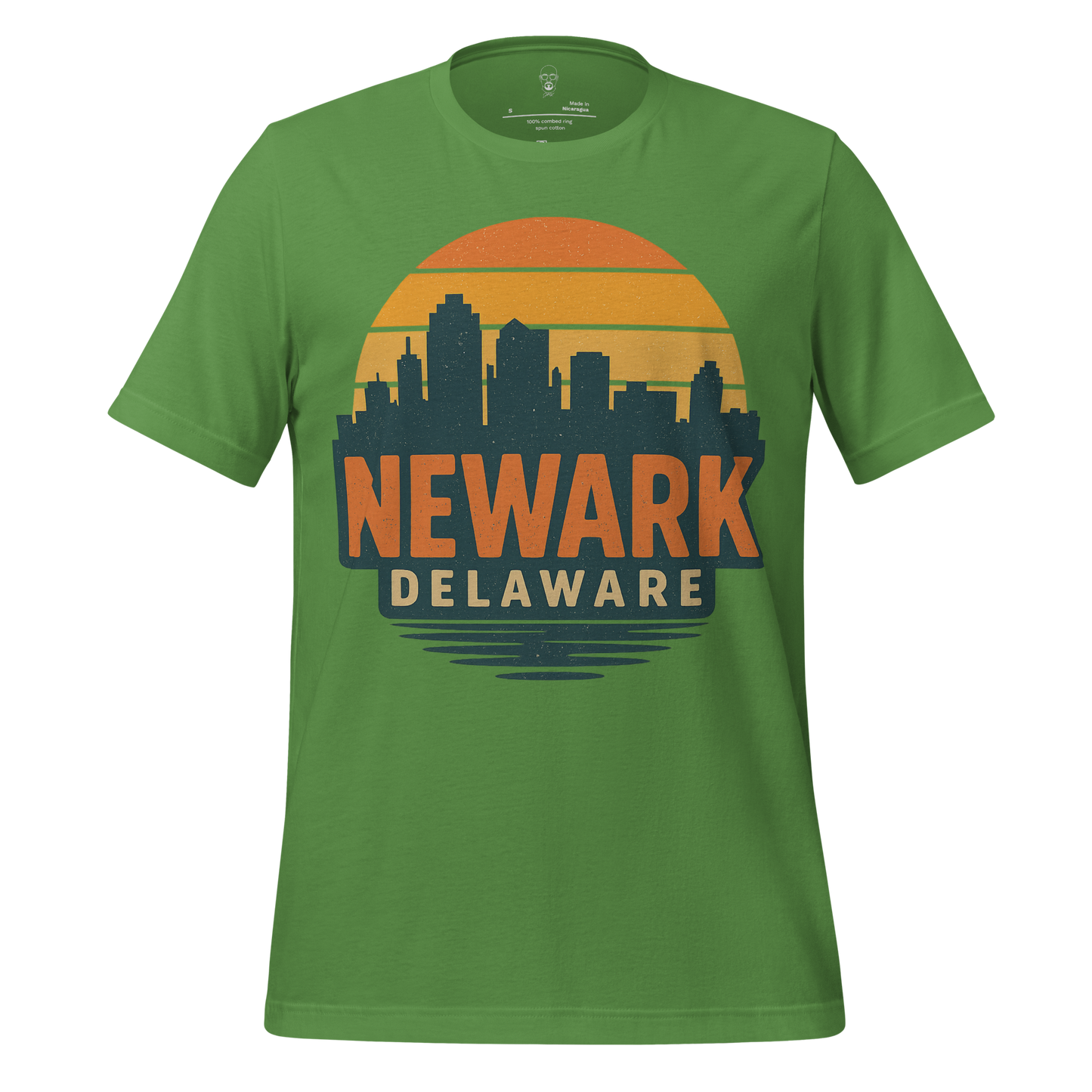 Green Newark Delaware Graphic T-Shirt by JMK Drip with city skyline and sunset design