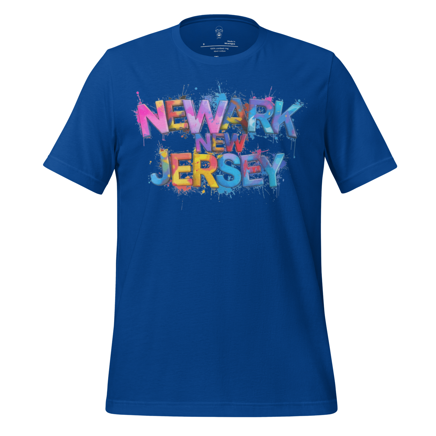 JMK Drip blue Newark New Jersey t-shirt with colorful graffiti style text design