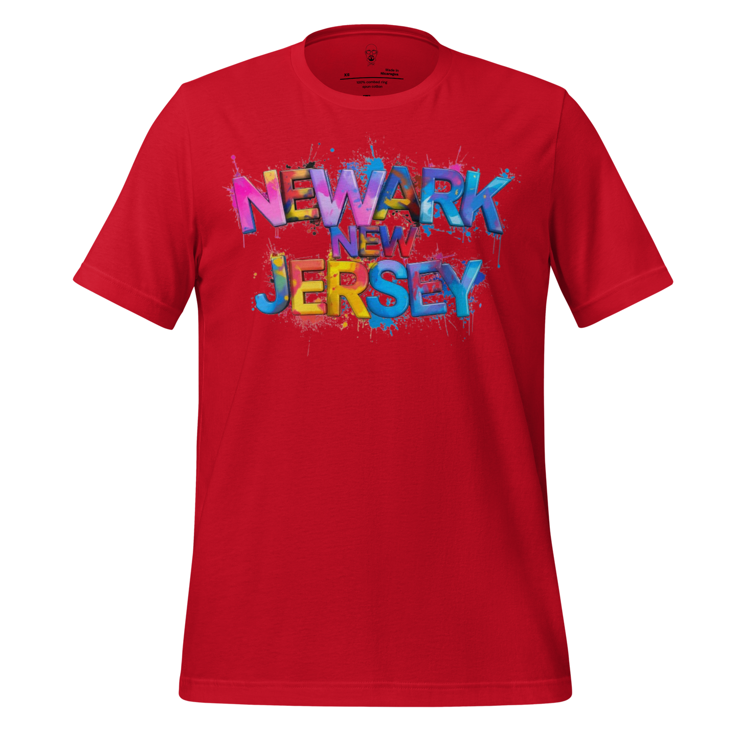 Red Newark New Jersey t-shirt by JMK Drip with colorful graffiti style text design