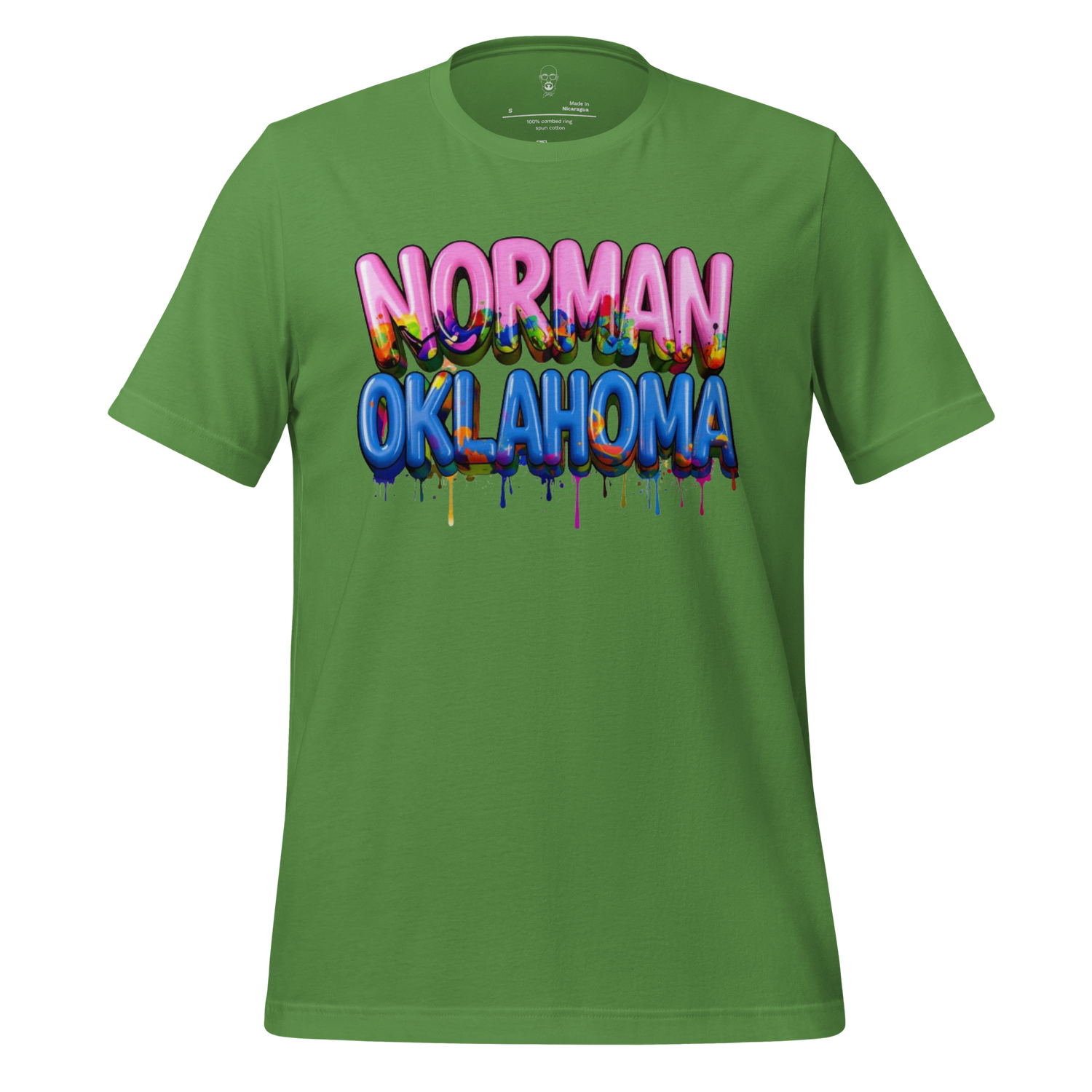 Green Norman Oklahoma t-shirt by JMK Drip with colorful dripping paint text design