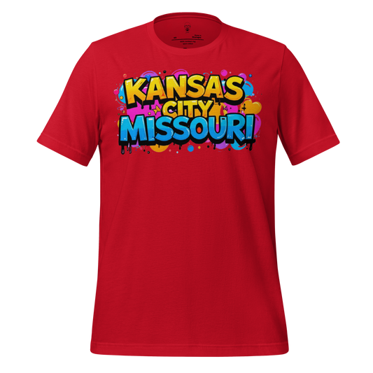 Red Kansas City, Missouri T-Shirt 3 with colorful graffiti style graphic by JMK Drip