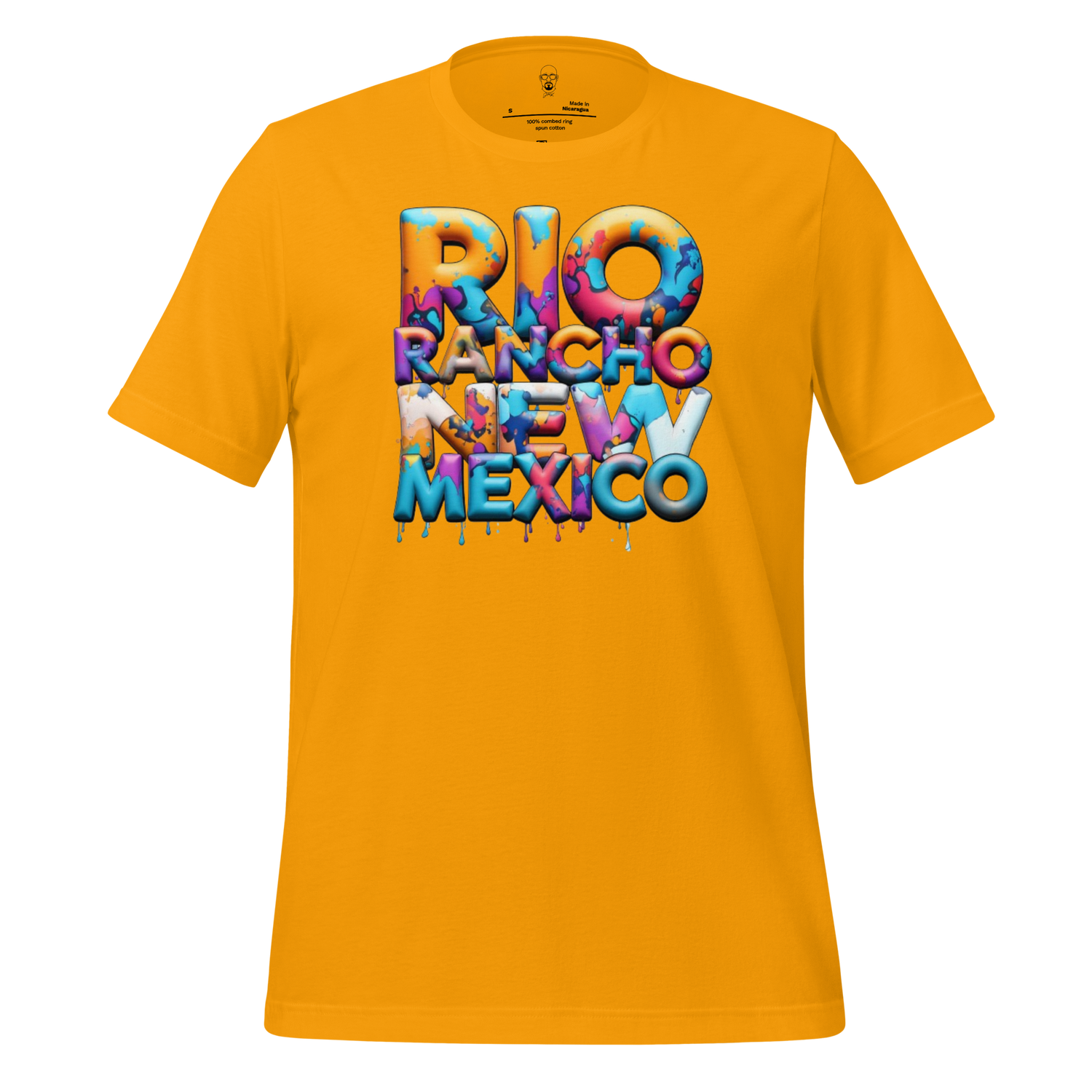 JMK Drip yellow Rio Rancho t-shirt with colorful dripping paint text design
