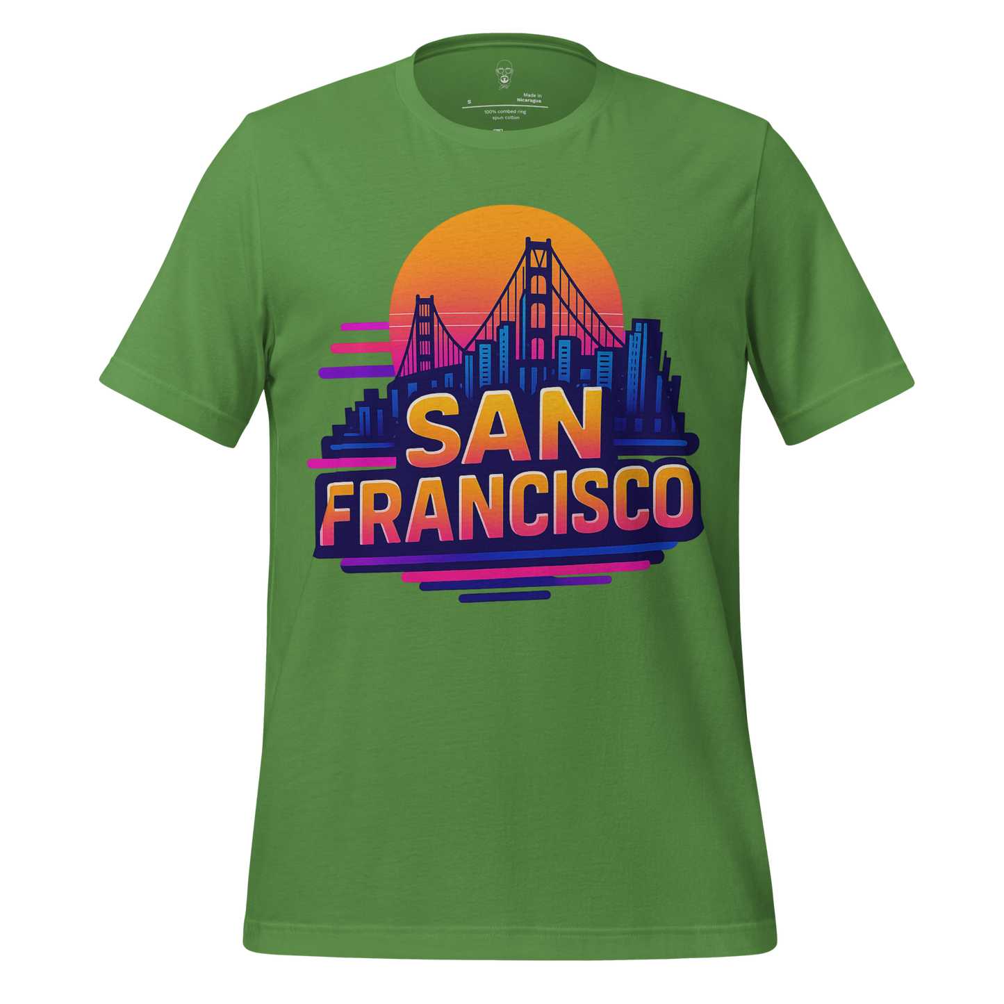 Green San Francisco Graphic T-Shirt with Golden Gate Bridge and city skyline design