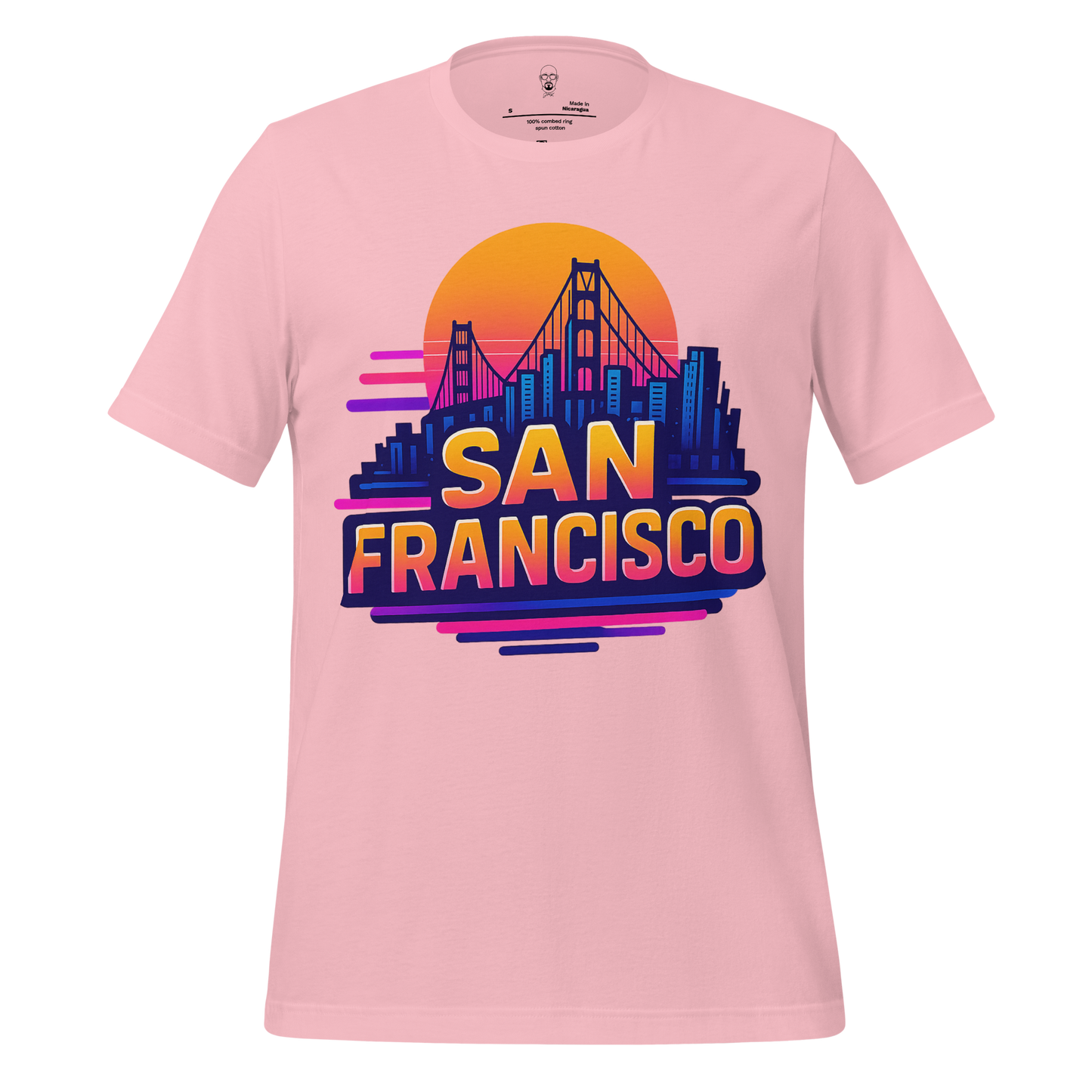 JMK Drip pink San Francisco Graphic T-Shirt with Golden Gate Bridge and city skyline design