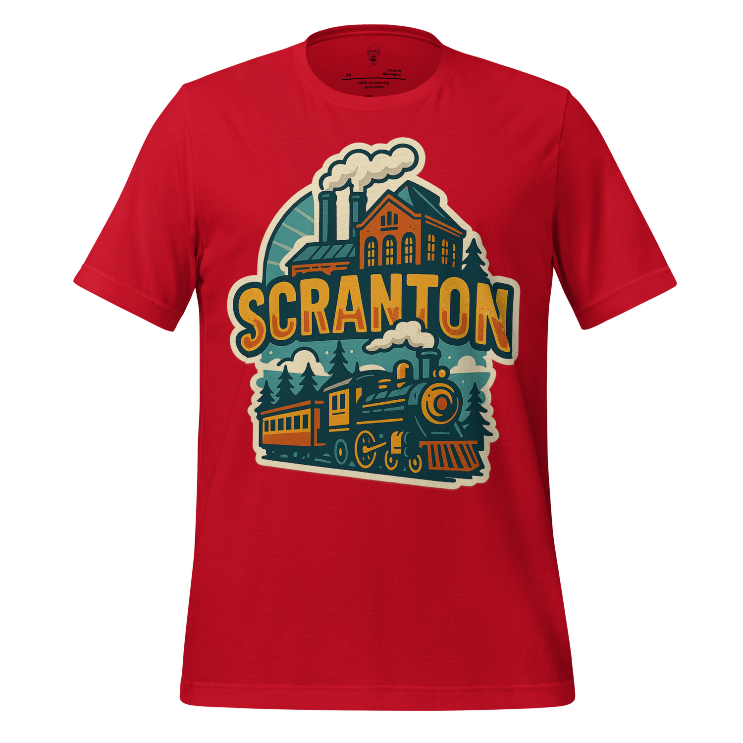 JMK Drip red Scranton Graphic T-Shirt with vintage train and factory design