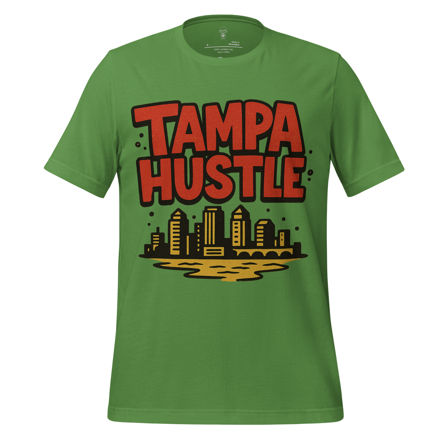 Green Tampa Graphic T-Shirt with Tampa Hustle text and city skyline design