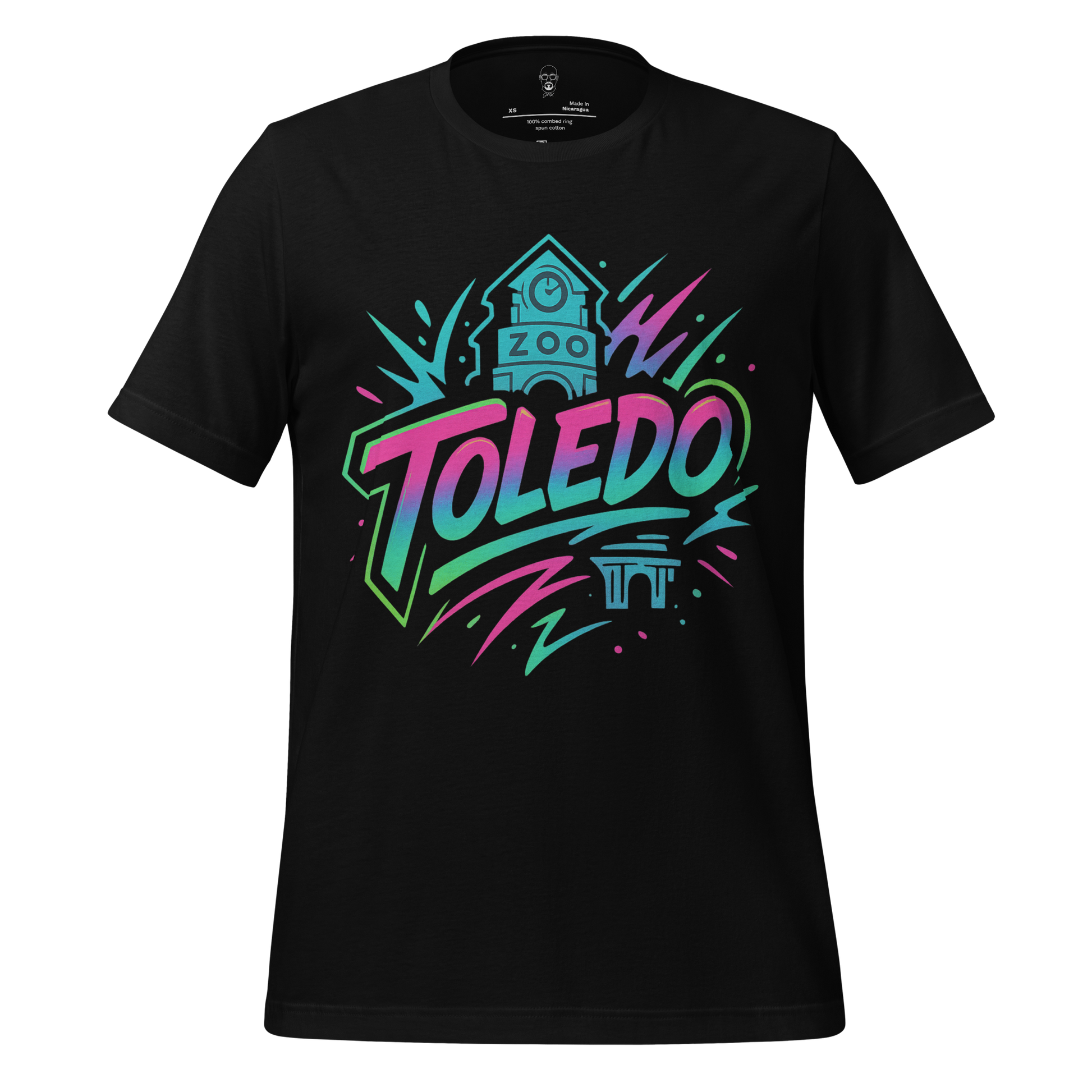 JMK Drip black Toledo Graphic T-Shirt with colorful retro Toledo Zoo design and artistic accents