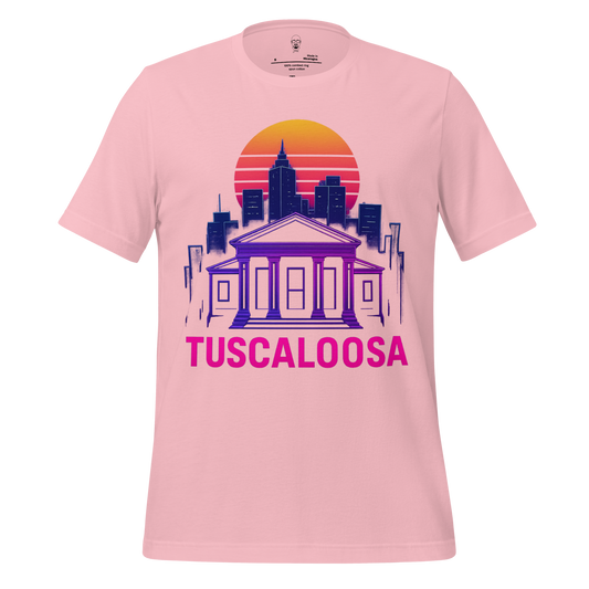 JMK Drip pink Tuscaloosa Graphic T-Shirt with city skyline and sunset design