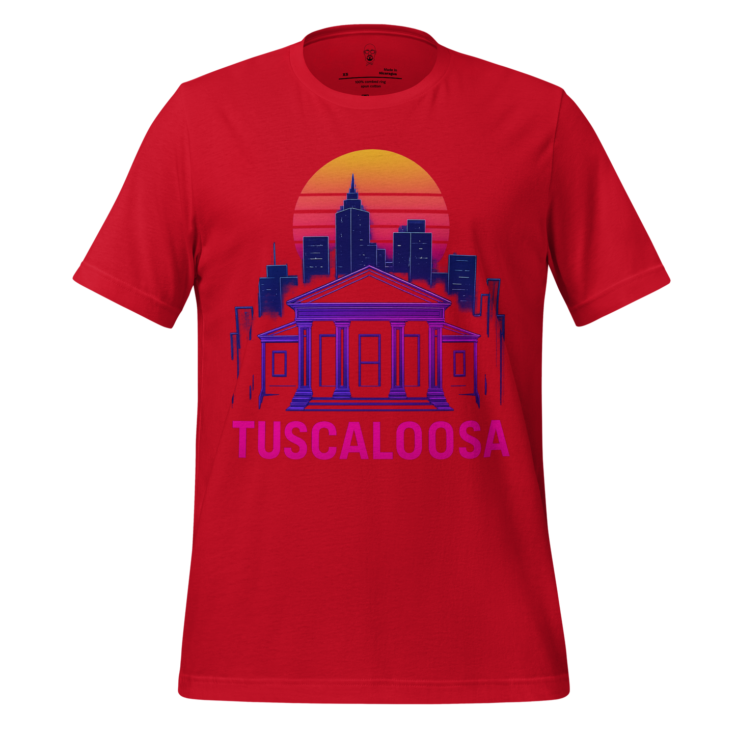 JMK Drip red Tuscaloosa Graphic T-Shirt featuring a city skyline and sunset design
