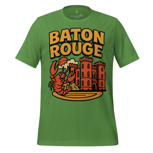 JMK Drip green Baton Rouge graphic tee with lobster and castle design