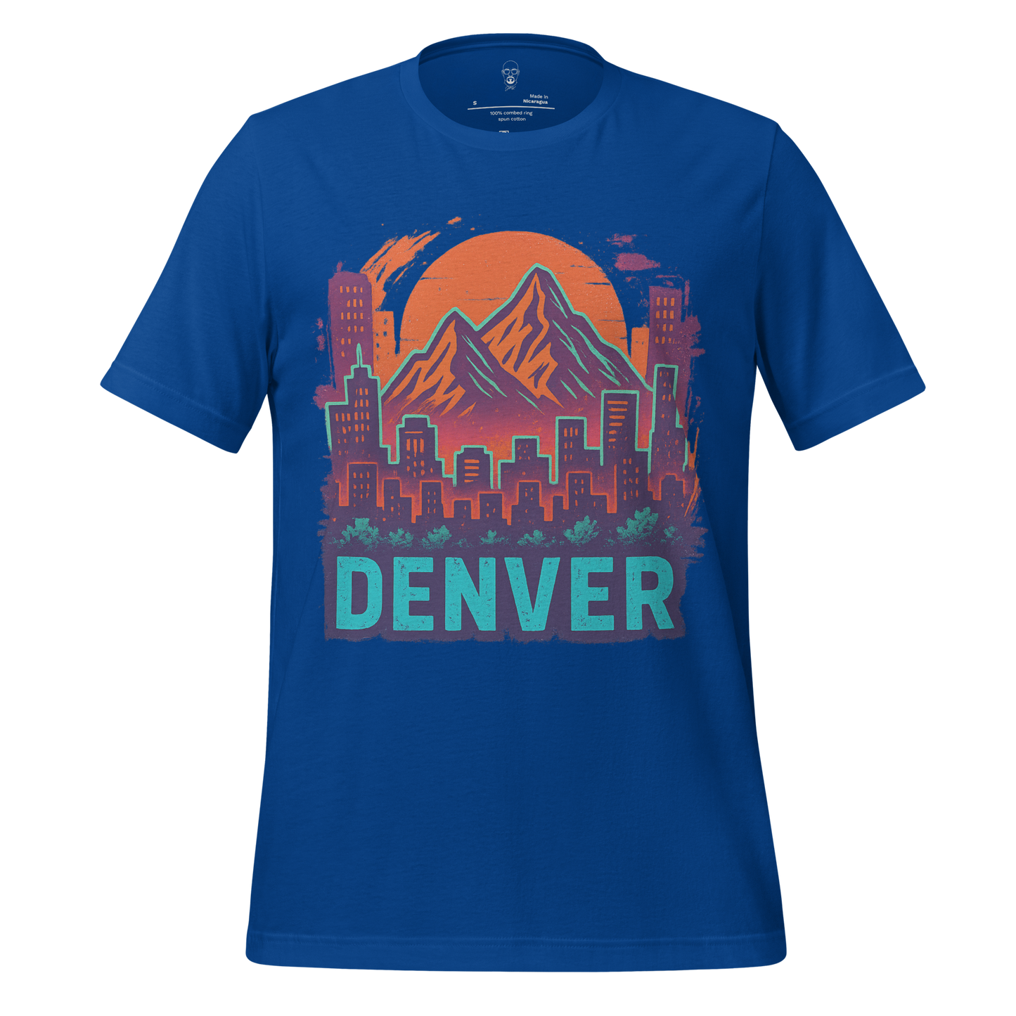 JMK Drip blue Denver Graphic T-Shirt with mountain and city skyline design