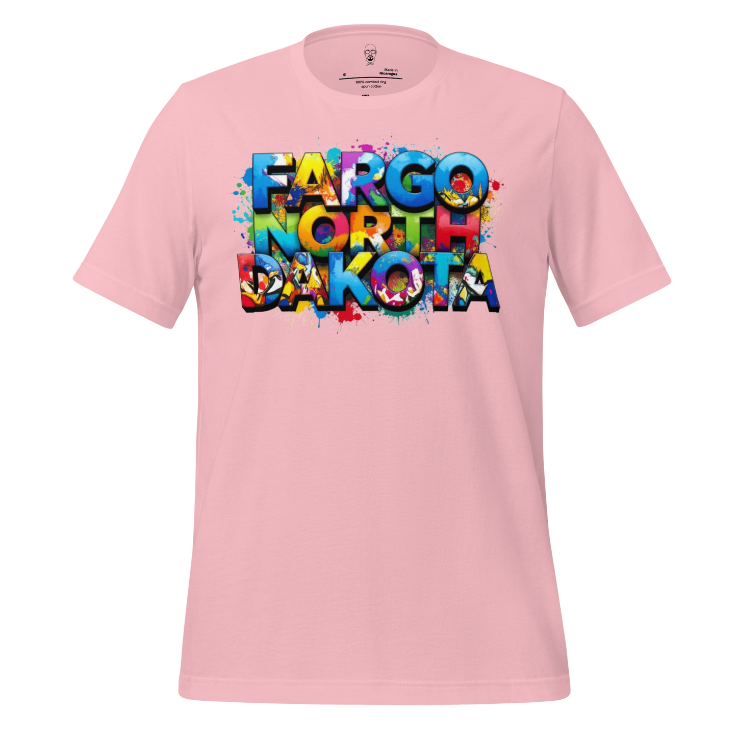 Pink t-shirt with colorful graffiti style Fargo North Dakota T-shirt text design