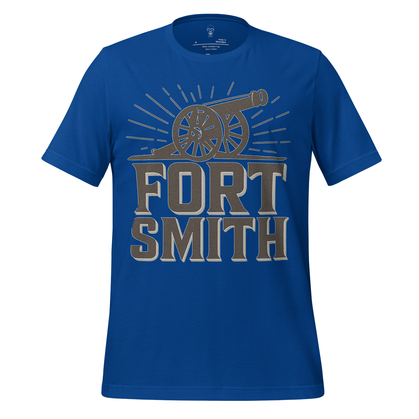 JMK Drip blue Fort Smith Graphic T-Shirt with vintage cannon and bold Fort Smith text design